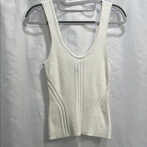 White House Black Market Cream Ribbed Fitted Tank Top